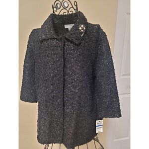 JM Collection Petite Textured Metallic Sparkle Jacket Black PXL